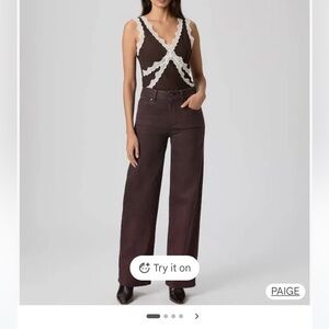 PAIGE Women's Dark Brown Wide-Leg Jeans